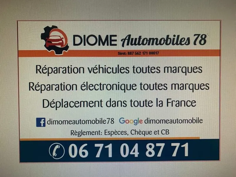 Garage DIOME automobile 78 réparation des véhicules tous marques recherche de panne contrôle technique le déplacement possi